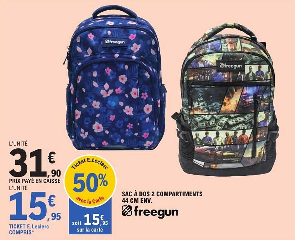 SAC À DOS 2 COMPARTIMENTS 44 CM ENV. freegun