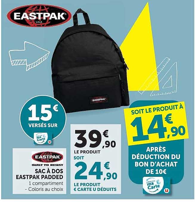 SAC À DOS EASTPAK PADDED 1 compartiment - Coloris au choix