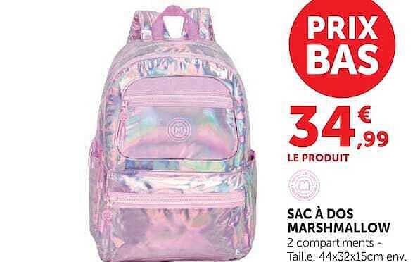 SAC À DOS MARSHMALLOW 2 compartiments - Taille: 44x32x15cm env.
