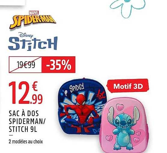 SAC À DOS SPIDERMAN/ STITCH 9L