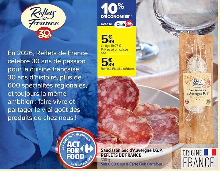 Saucisson Sec d’Auvergne I.G.P. REFLETS DE FRANCE
