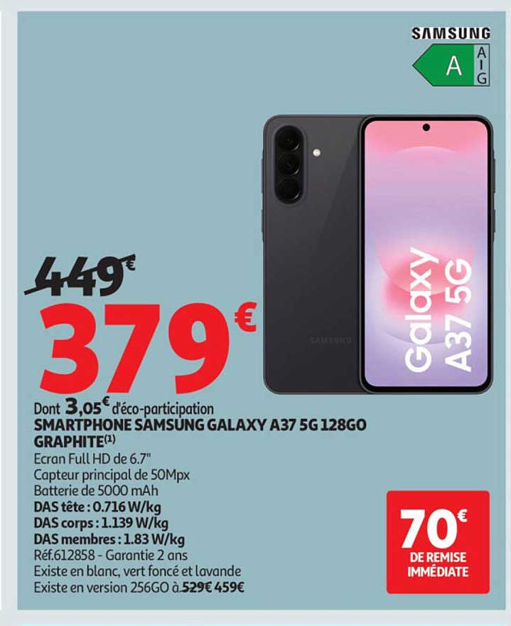 SMARTPHONE SAMSUNG GALAXY A37 5G 128GO GRAPHITE