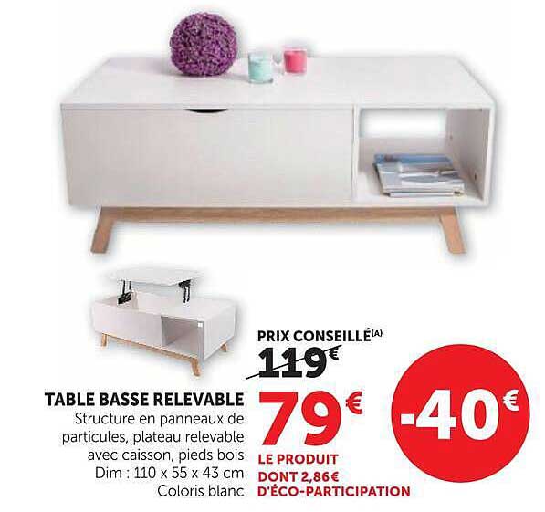 TABLE BASSE RELEVABLE