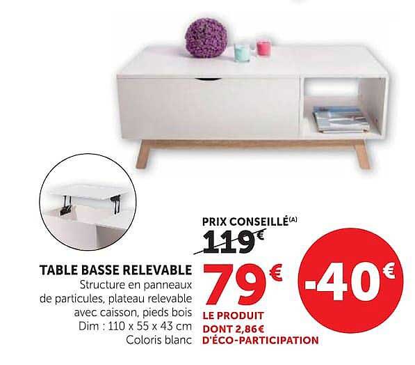 TABLE BASSE RELEVABLE