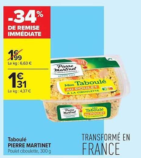 Taboulé PIERRE MARTINET Poulet ciboulette, 300 g