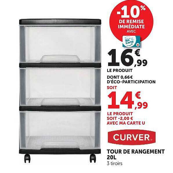 TOUR DE RANGEMENT 20L 3 tiroirs