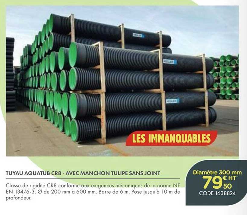 TUYAU AQUATUB CR8 - AVEC MANCHON TULIPE SANS JOINT