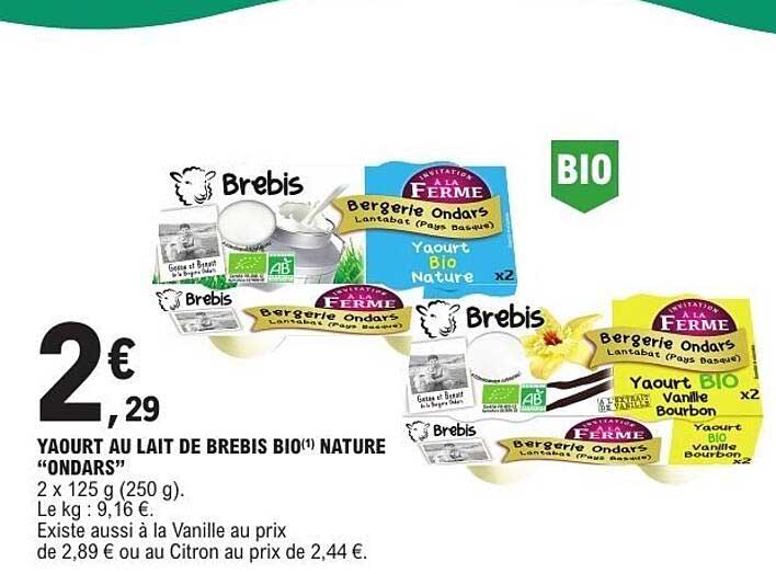 YAOURT AU LAIT DE BREBIS BIO(1) NATURE “ONDARS”