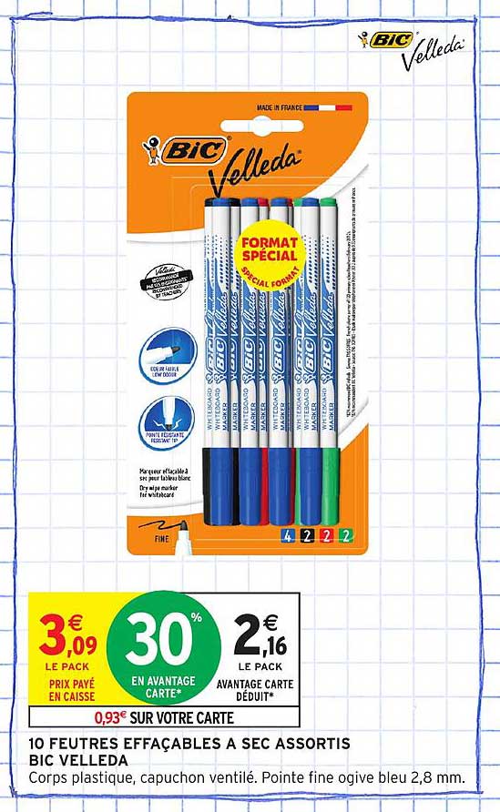 10 FEUTRES EFFAÇABLES A SEC ASSORTIS BIC VELLEDA