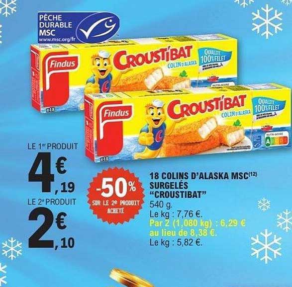 18 COLINS D’ALASKA MSC SURGELÉS "CROUSTIBAT"