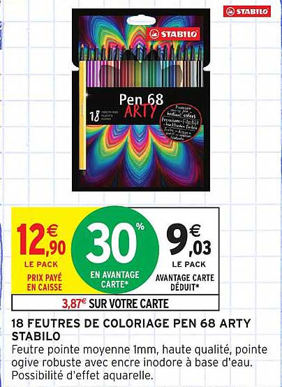 18 FEUTRES DE COLORIAGE PEN 68 ARTY STABILO