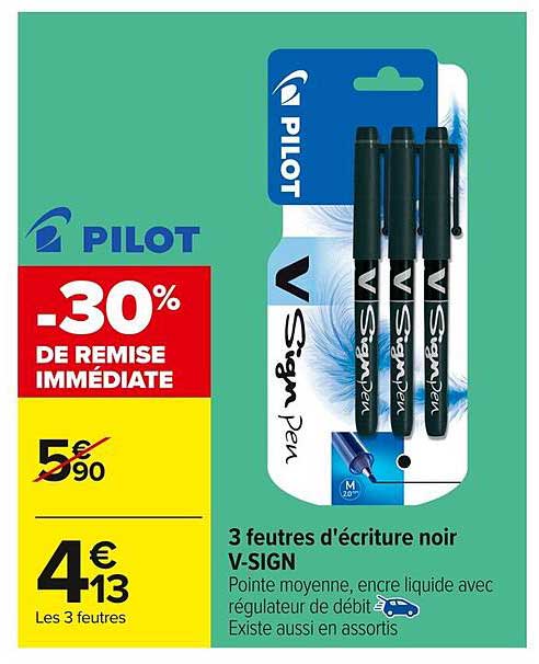 3 feutres d'écriture noir V-SIGN