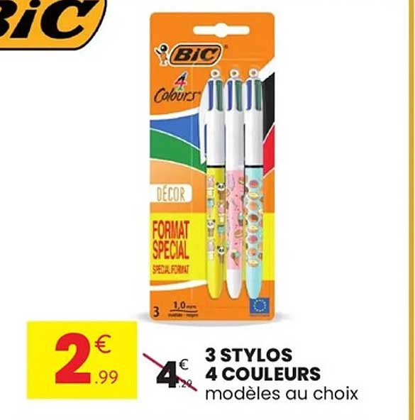 3 STYLOS 4 COULEURS modèles au choix