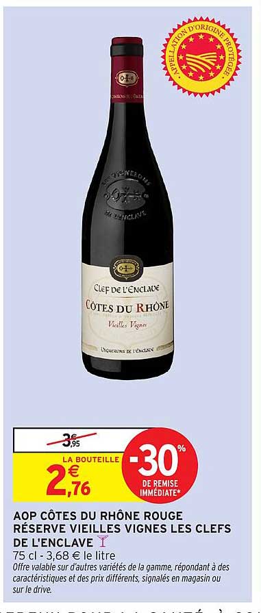 AOP CÔTES DU RHÔNE ROUGE RÉSERVE VIEILLES VIGNES LES CLEFS DE L'ENCLAVE