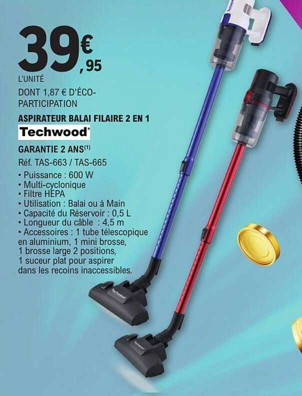 ASPIRATEUR BALAI FILAIRE 2 EN 1 Techwood