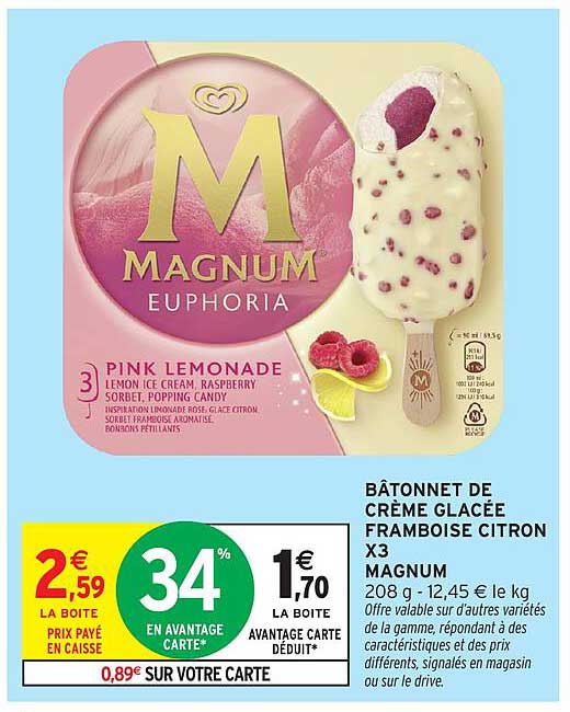 BÂTONNET DE CRÈME GLACÉE FRAMBOISE CITRON X3 MAGNUM