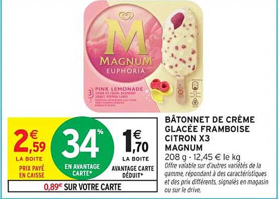 BÂTONNET DE CRÈME GLACÉE FRAMBOISE CITRON X3 MAGNUM