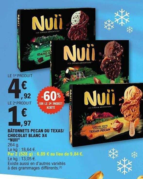 BÂTONNETS PECAN DU TEXAS/ CHOCOLAT BLANC X4 “Nuii”