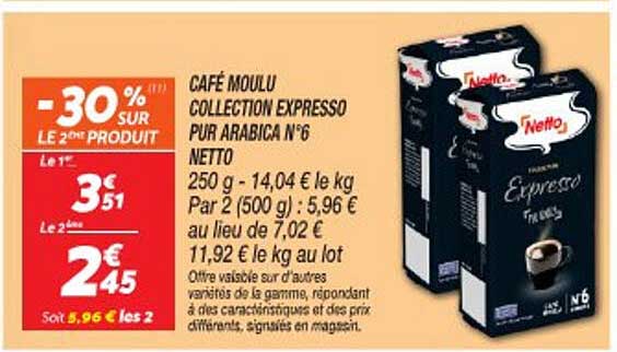 CAFÉ MOULU COLLECTION EXPRESSO PUR ARABICA N°6 NETTO