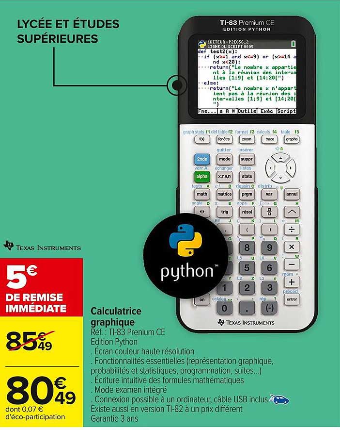 Calculatrice graphique TI-83 Premium CE Edition Python