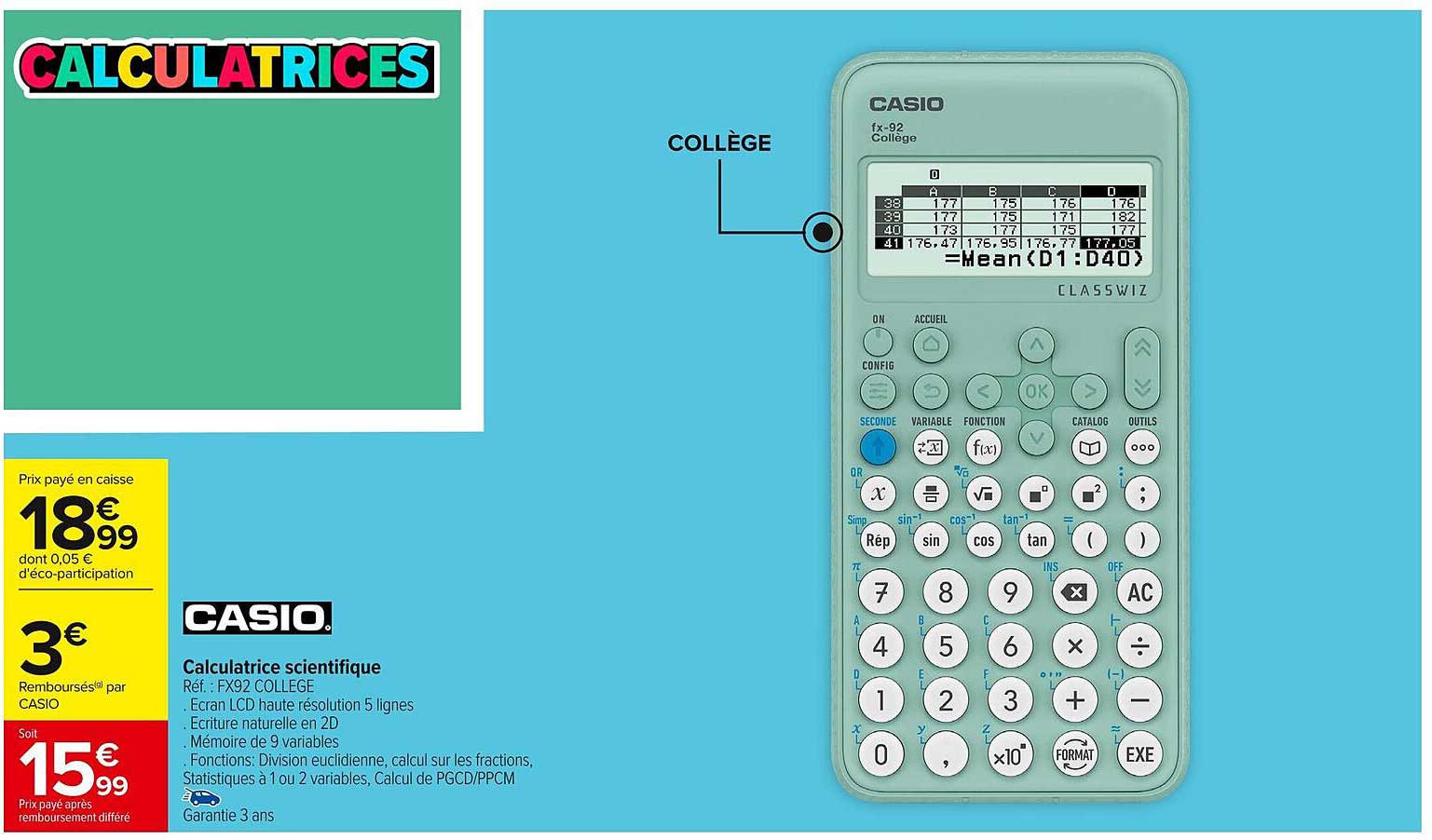Calculatrice scientifique CASIO fx-92 COLLEGE