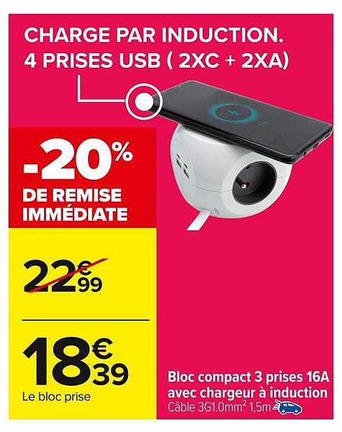 CHARGE PAR INDUCTION. 4 PRISES USB (2XC + 2XA)