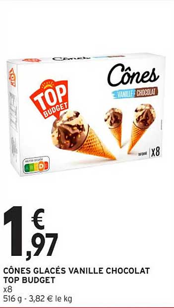 CÔNES GLACÉS VANILLE CHOCOLAT TOP BUDGET