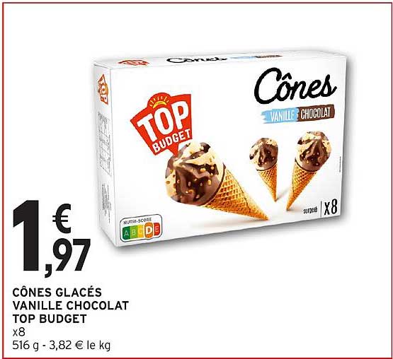 CÔNES GLACÉS VANILLE CHOCOLAT TOP BUDGET