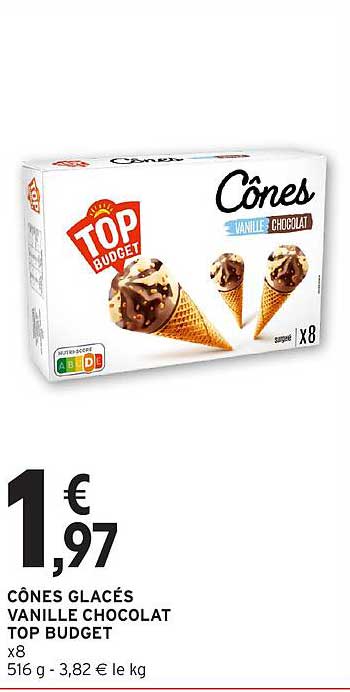 CÔNES GLACÉS VANILLE CHOCOLAT TOP BUDGET
