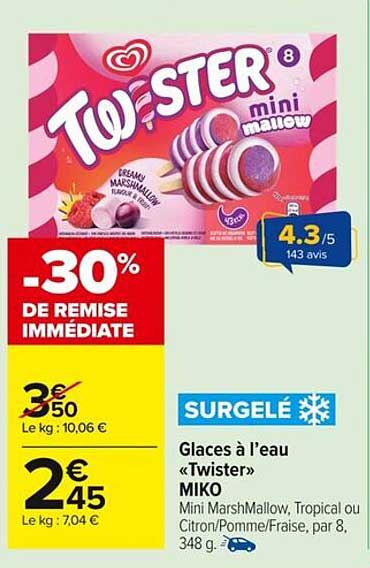 Glaces à l’eau «Twister» MIKO