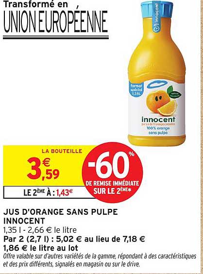 JUS D'ORANGE SANS PULPE INNOCENT