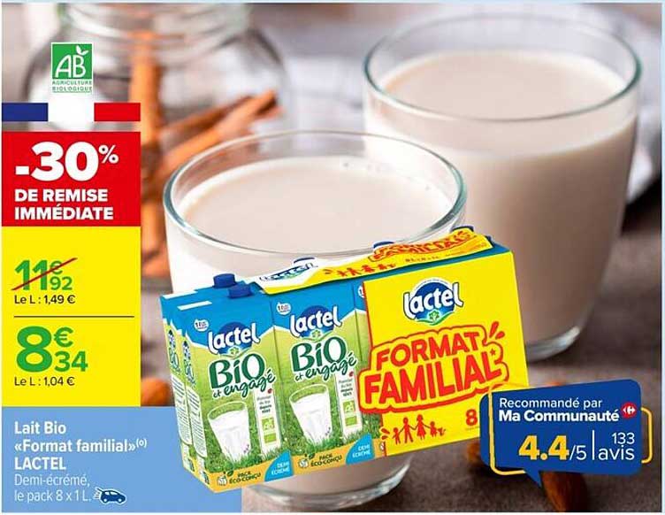 Lait Bio "Format familial" LACTEL