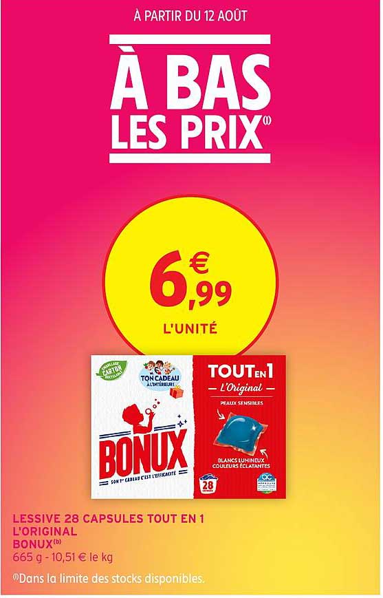 LESSIVE 28 CAPSULES TOUT EN 1 L'ORIGINAL BONUX