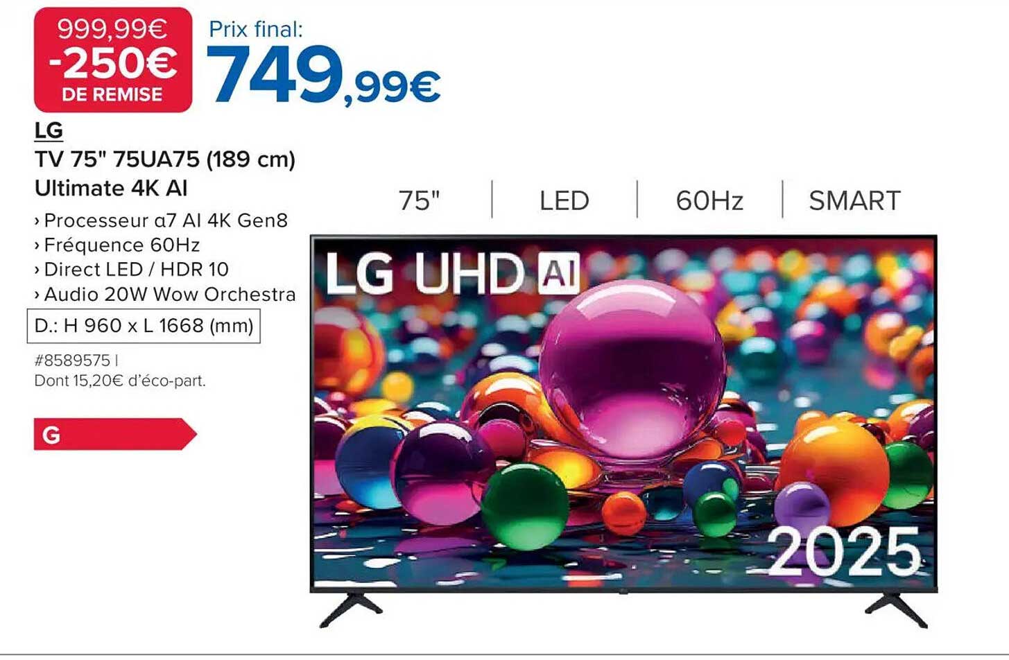 LG TV 75" 75UA75 (189 cm) Ultimate 4K AI