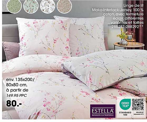 Linge de lit Mako-Interlock-Jersey, 100 % coton, avec fermeture éclair