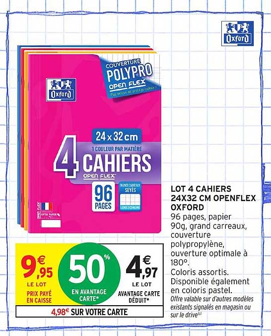 LOT 4 CAHIERS 24X32 CM OPENFLEX OXFORD