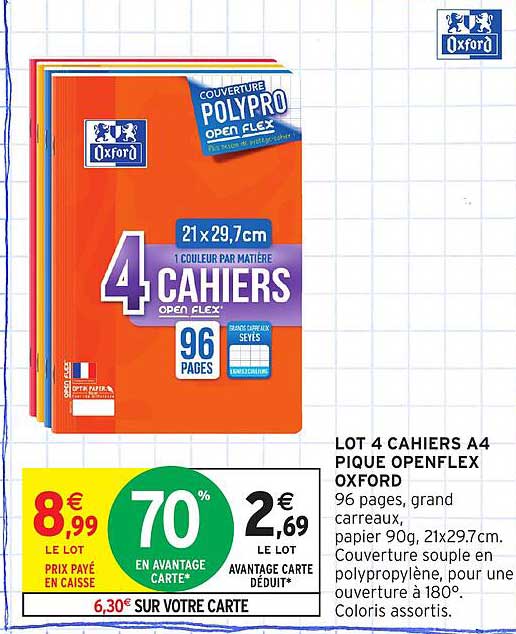 LOT 4 CAHIERS A4 PIQUE OPENFLEX OXFORD