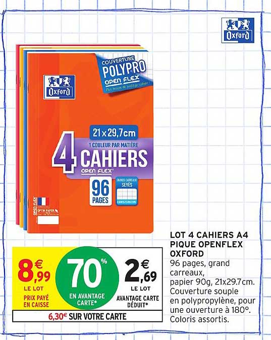 LOT 4 CAHIERS A4 PIQUE OPENFLEX OXFORD