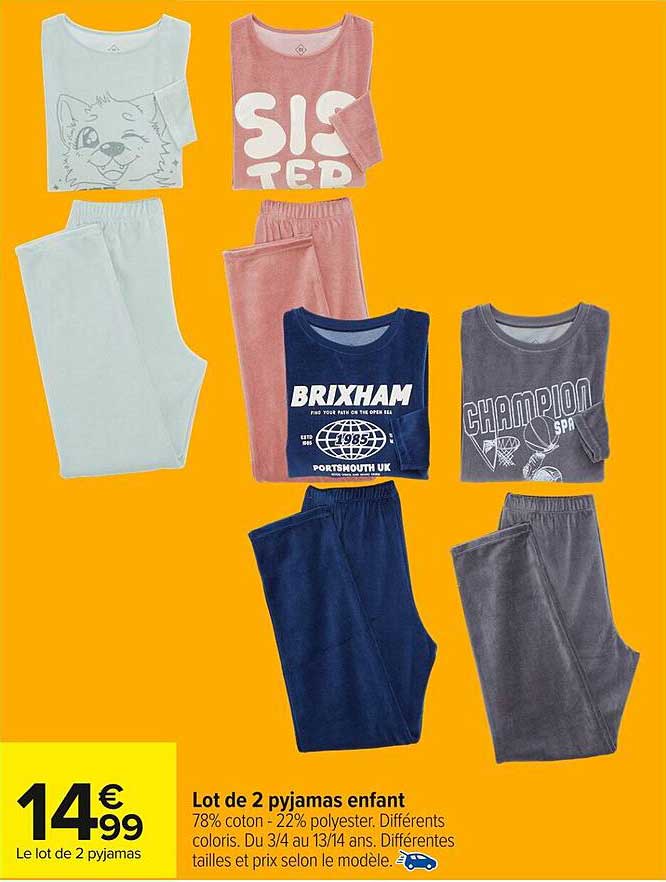 Lot de 2 pyjamas enfant
