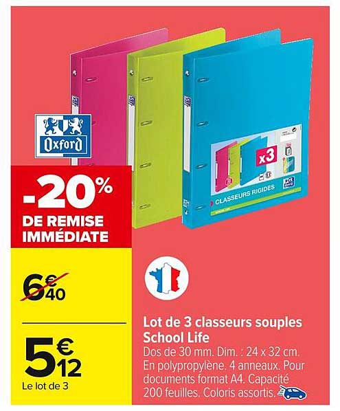 Lot de 3 classeurs souples School Life