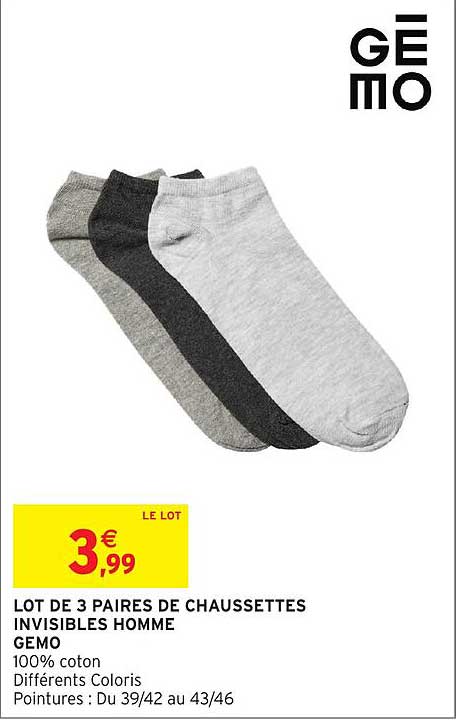 LOT DE 3 PAIRE DE CHAUSSETTES INVISIBLES HOMME