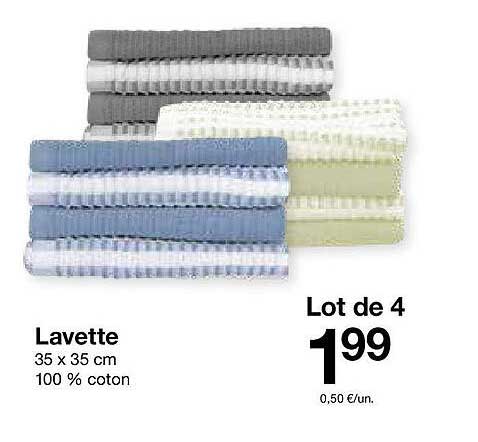 Lot de 4 Lavettes 100 % coton