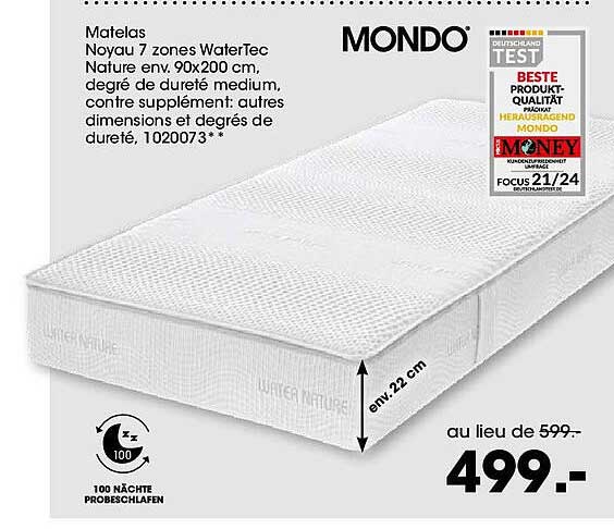 Matelas Noyau 7 zones WaterTec Nature