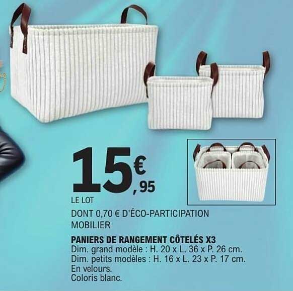 PANIERS DE RANGEMENT COTELÉS X3