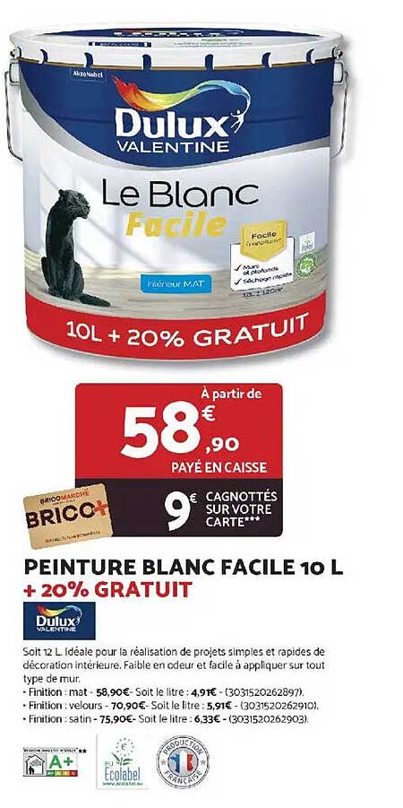 PEINTURE BLANC FACILE 10 L + 20% GRATUIT
