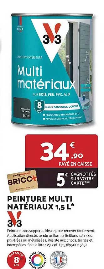 PEINTURE MULTI MATÉRIAUX 1,5 L* 3V3