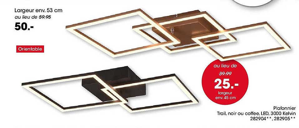 Plafonnier Trail, noir ou coffee, LED, 3000 Kelvin
