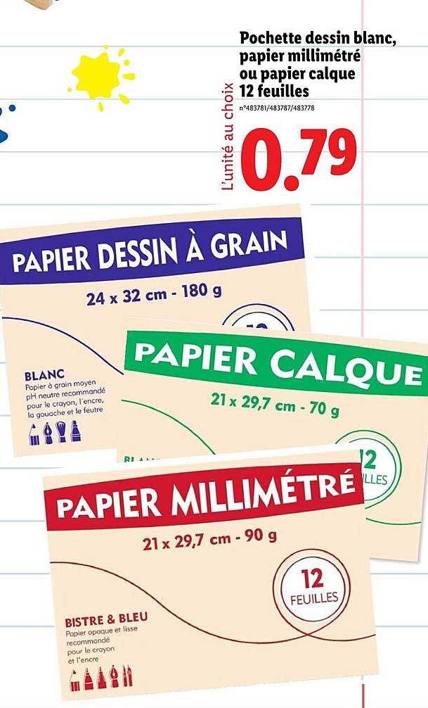 Pochette dessin blanc, papier millimétré ou papier calque 12 feuilles
