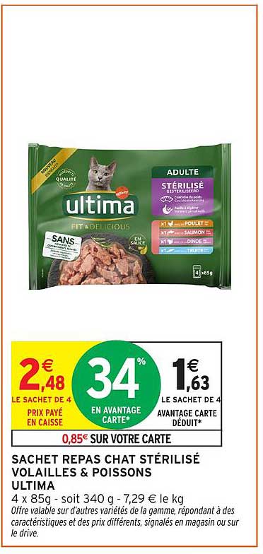 SACHET REPAS CHAT STÉRILISÉ VOLAILLES & POISSONS ULTIMA