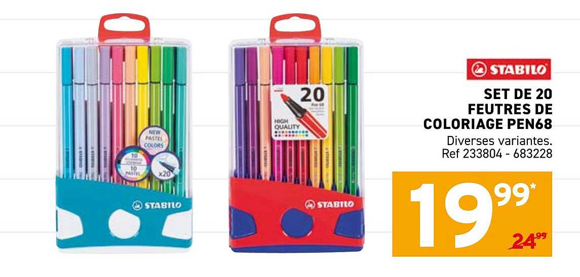 SET DE 20 FEUTRES DE COLORIAGE PEN68